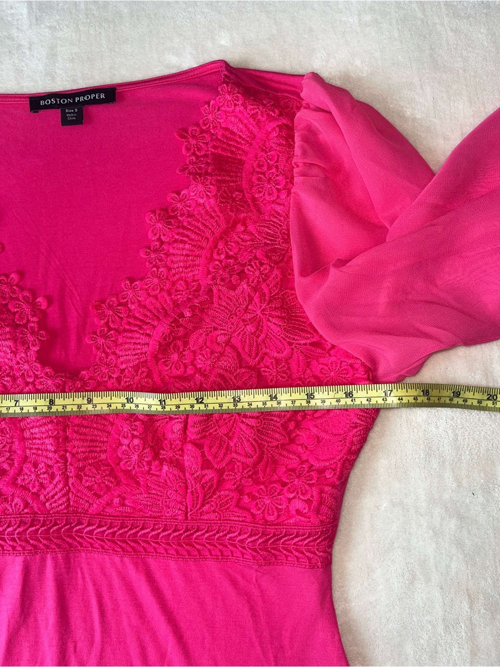 Boston Proper Hot Pink Scallop Lace V-Neck Long Sleeve Blouse Small - Picture 9 of 14